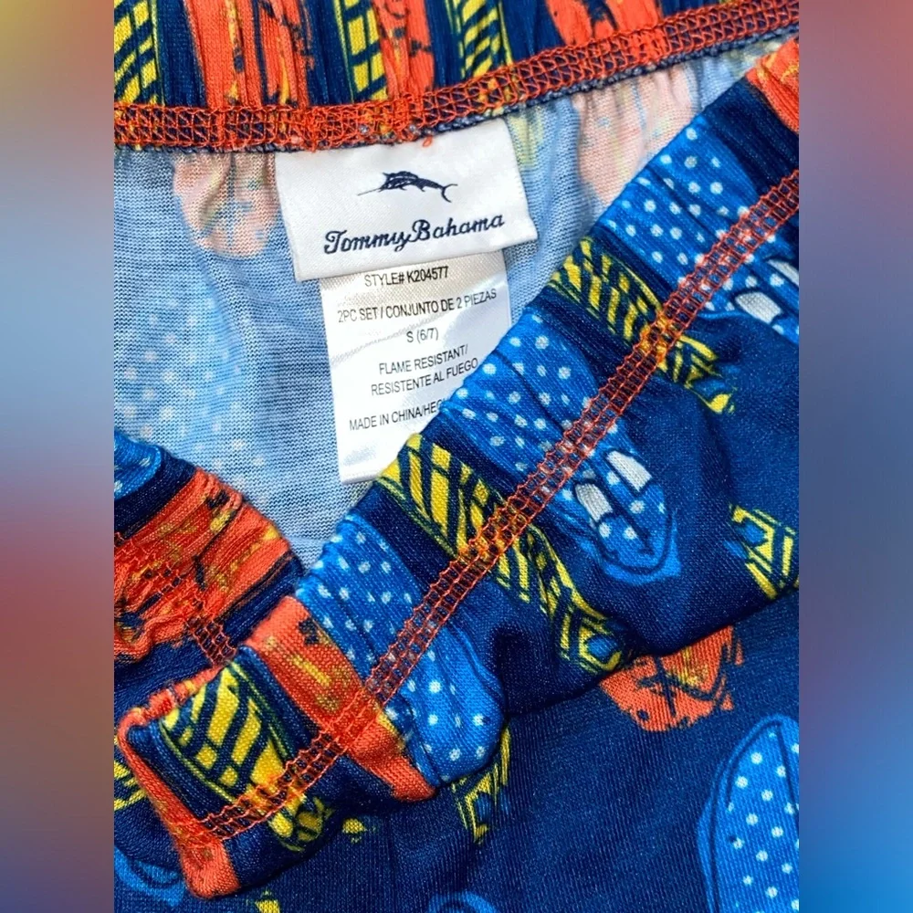 NWOT Tommy Bahama Blue Yellow Surf Vibes Pajamas PJs 2pc Matching Shorts Set 6 7